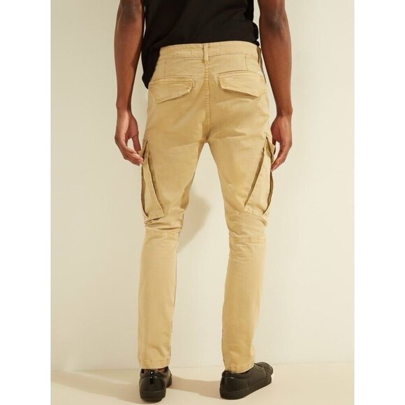 Guess Men’s Lunita Twill Cargo Jeans Utility Fit Crop Leg In Khaki Size 34 - Picture 2 of 14